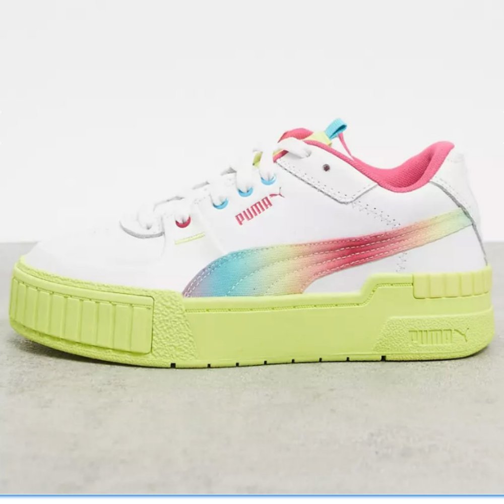 PUMA Cali Sport chunky sneakers white neon rainbow womens 6.5